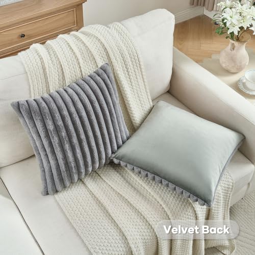 FUTEI Pack of 2 Faux Fur Throw Pillow Covers 20x20 Inch - Image 4
