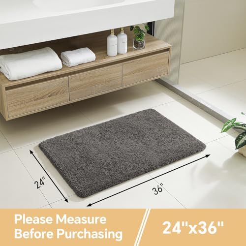 Polyester Bathroom Rug 24"x36" Taupe, Non-Slip Soft Shaggy Bath Mat - Image 2