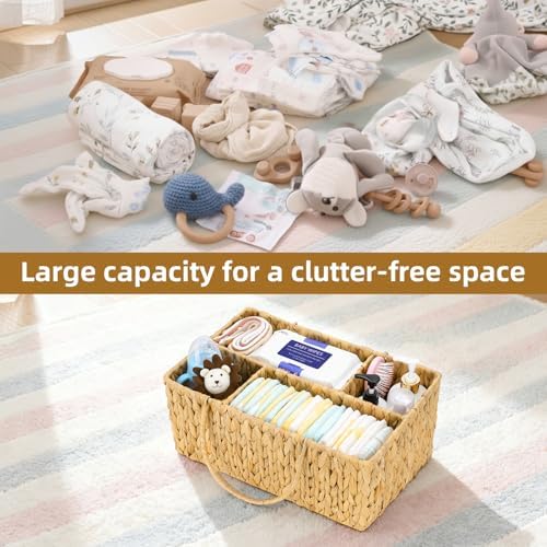Large Baby Diaper Caddy Organizer, Handwoven Water Hyacinth Storage Basket - Image 5