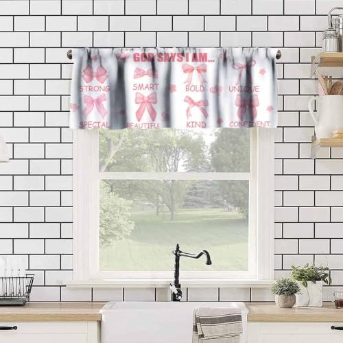Rose Pink Bow Valance Curtain, God Says I Am Inspirational Quotes Pink Heart - Image 4
