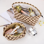 SOIDRAM 2 Pieces Makeup Bag Large Checkered Cosmetic Bag Capacity Canvas Mix - Image 4