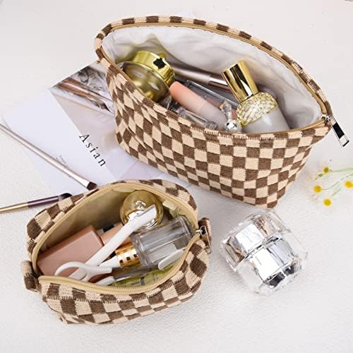 SOIDRAM 2 Pieces Makeup Bag Large Checkered Cosmetic Bag Capacity Canvas Mix - Image 4