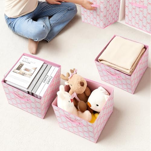 6 Pcs Pink Bow Cube Storage Bins 12.5 Inch Storage Basket - Image 5