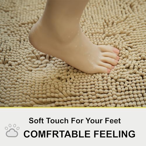 Bath Rugs Chenille 3-Piece Extra Soft and Absorbent Shag Beige Bathroom Rugs - Image 4