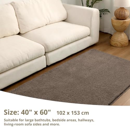 Polyester Bathroom Rug 40"x60" Brown, Large Soft Shaggy Bath Mat - Image 2