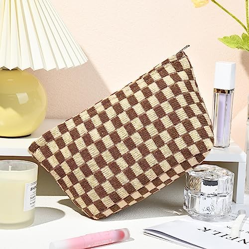 SOIDRAM 2 Pieces Makeup Bag Large Checkered Cosmetic Bag Capacity Canvas Travel - Image 5