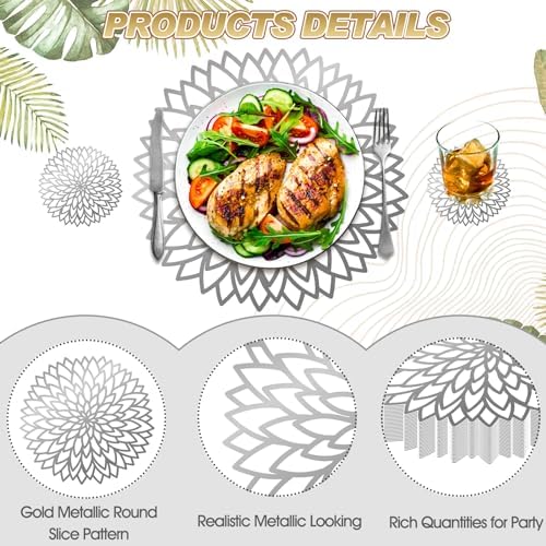 Geosar 200 Pcs Silver Metallic Disposable Paper Placemats Set 13 Inch - Image 3