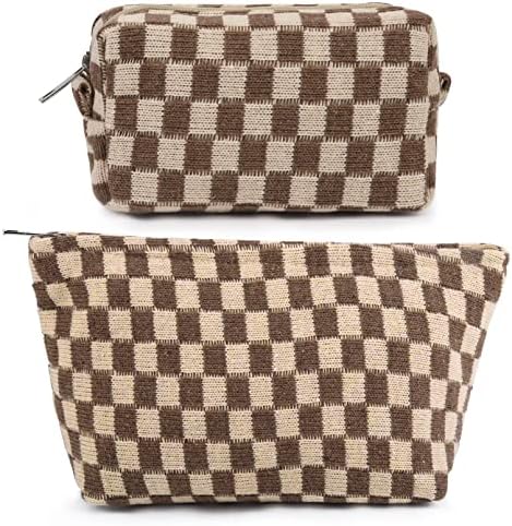 SOIDRAM 2 Pieces Makeup Bag Large Checkered Cosmetic Bag Capacity Canvas Mix by SOIDRAM