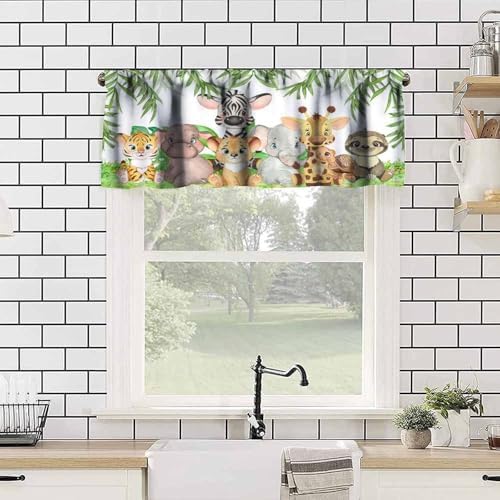 Jungle Animals Valance Curtains Forest Tropical Leaf Green Print Window - Image 4