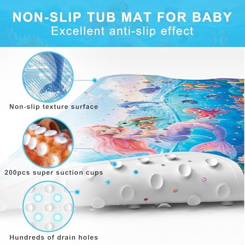 Bath Mat for Tub Non Slip Kids Bathtub Mat 40x16 Baby Bath Mat - Image 3