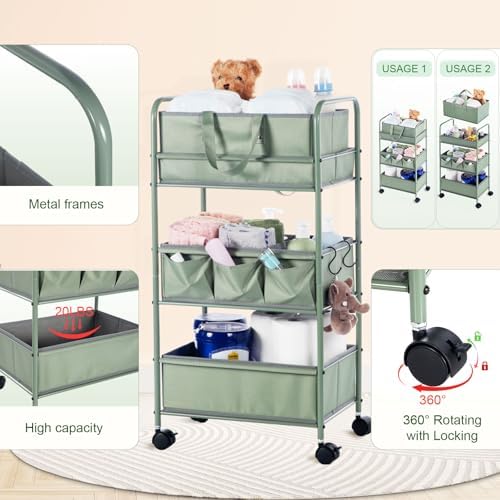 Honeydak 2in1 Baby Diaper Caddy Organizer Cart Bedside Rolling Cart - Image 3