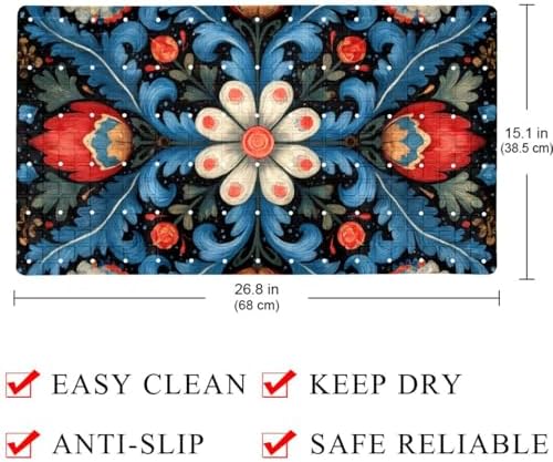 Bathtub Mat Non Slip 26.8x15.1In, Boho Floral Bath Mat - Image 3