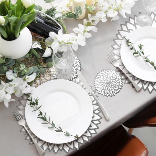 Geosar 200 Pcs Silver Metallic Disposable Paper Placemats Set 13 Inch - Image 6