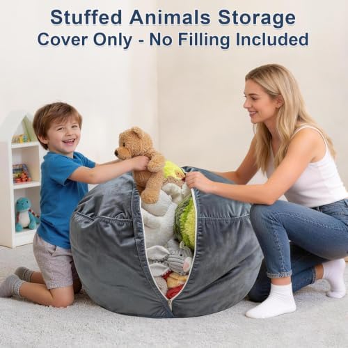 Lukeight Stuffed Animal Storage Bean Bag Chair Cover - Image 4