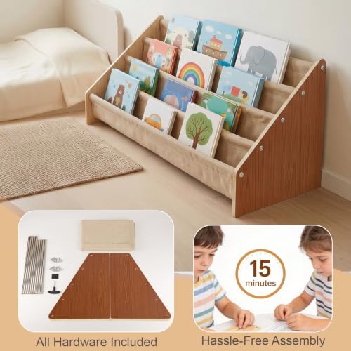 Toddler Bookshelf 4 Tier Solid Wood Montessori Nursery Book Organizer Kids - Image 7