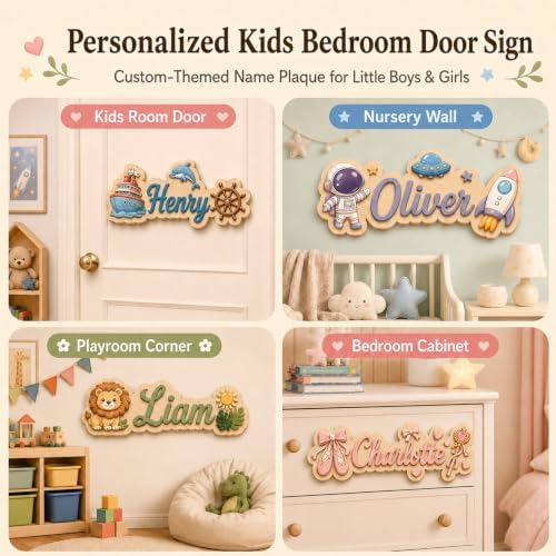Custom Name Sign for Nursery, Personalized Wooden Kids Room Door Sign - Image 3