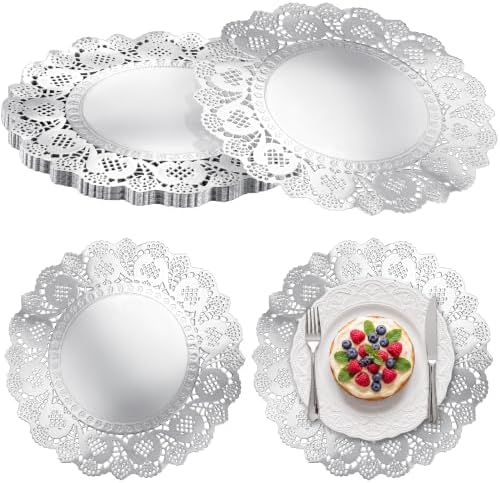 MCEAST 100 Pack Round Silver Paper Doilies 13.5 Inches Lace Paper Place Mats by MCEAST