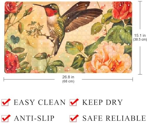 Bathtub Mat Non Slip 26.8x15.1In, Hummingbird Flowers Bath Mat - Image 4