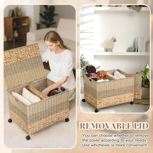 Cinnvoice 27 Gallon Rolling Wicker Storage Basket, Toy Chest - Image 4
