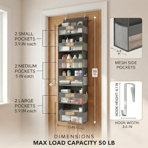 HOMELUX THEORY Over the Door Organizer, 100D Fabric, Dark Gray 2pc - Image 2