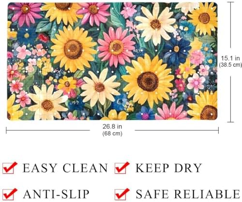 Bathtub Mat Non Slip 26.8x15.1 Inch, Daisies Sunflowers Shower Mat - Image 4
