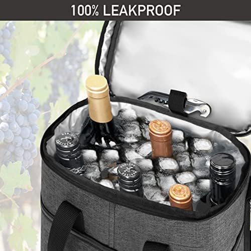 opux Insulated Wine Cooler Bag, Leakproof 6 Bottle Tote Carrier - Image 5