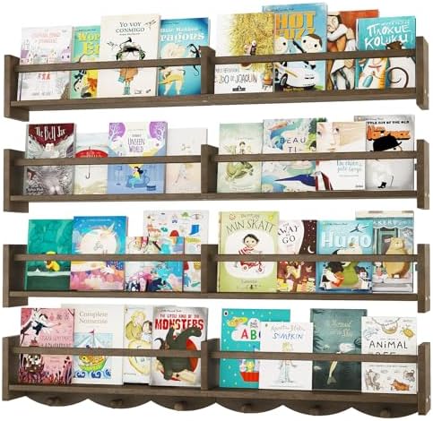 34Inch Nursery Bookshelves, Wall Floating Shelf Kids Coat Rack by Unknown