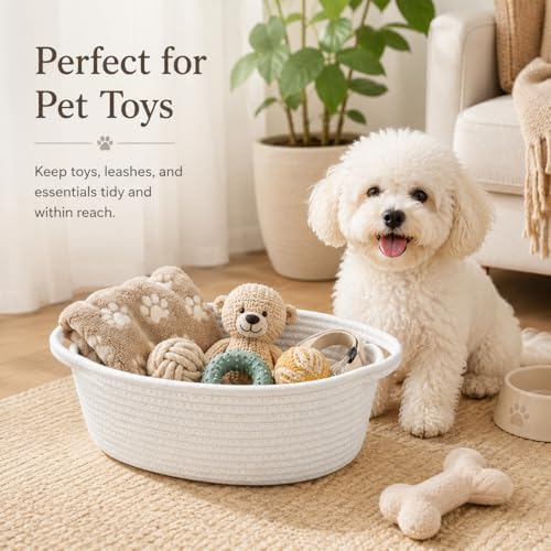ABenkle Small Basket with Handles, Boho Decorative Rope Woven Dog Cat Toy - Image 4
