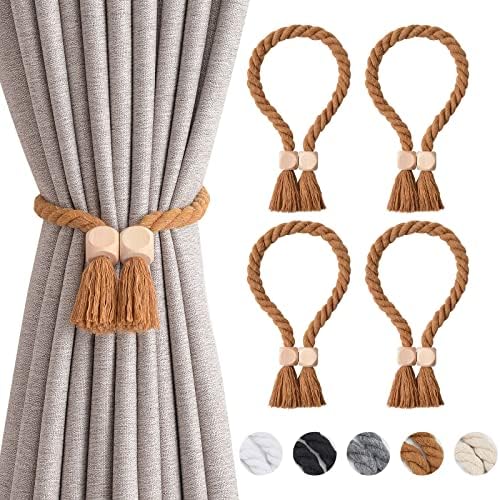 NICEEC 4 Pack Wooden Cube Magnetic Curtain Tiebacks Boho Home Decor Drape Tie by NICEEC