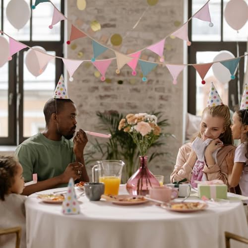 Fabric Bunting Banner, 2 Pack Handmade Neutral String Banner - Image 5