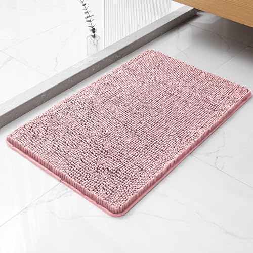 Chenille Bathroom Rug 20"x32" Blush, Non-Slip Plush Bath Mat by Kildoss