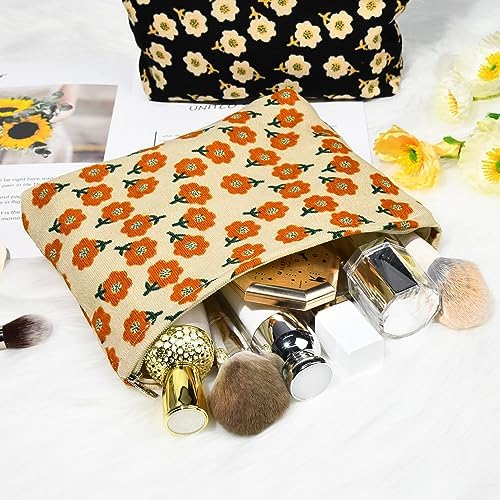 SOIDRAM 2 Pieces Flower Makeup Bag Large Corduroy Cosmetic Bag Capacity Canvas - Image 5