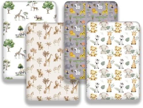 4 Pack Safari Jungle Animals Neutral Unisex Fitted Nursery Baby Sheets Set - Image 7