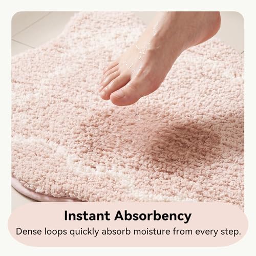 GRANNY SAYS Pink Bow Bathroom Rug, Cute Scalloped Bath Mat - Image 3