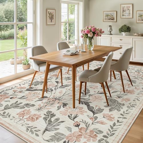 8x10 Area Rugs Boho Floral Washable Living Room Rug Neutral Carpet Bedroom - Image 4