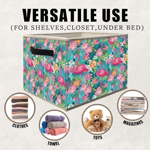 Pink Floral Flamingo Storage Bins Basket, Flamingo Gifts - Image 2