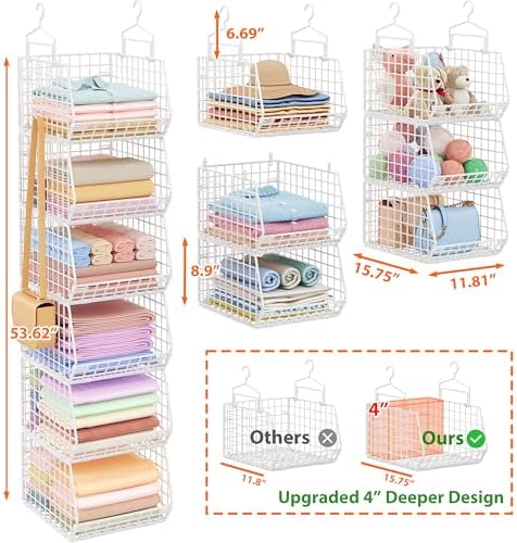 6 Tier Extended Depth Hanging Closet Organizer, Closet Storage Hanging Shelves - Image 3
