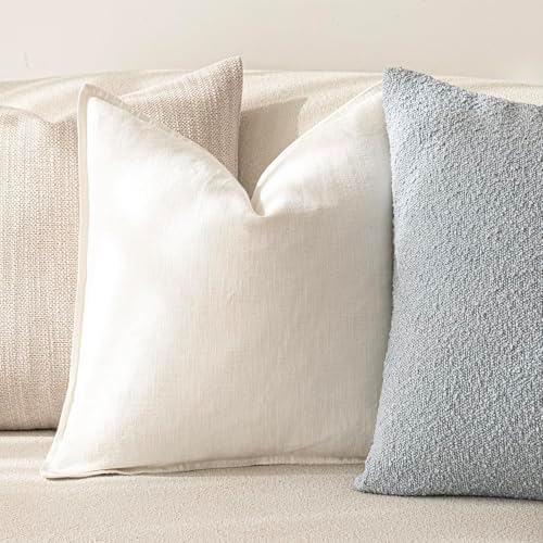 Foindtower Linen Solid Decorative Throw Pillow Covers 20x20 Cream White - Image 5
