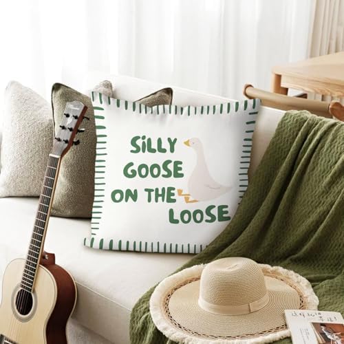 Cute Green Silly Goose Pillow Cover Toddler Boy Bedroom Decor - Image 3