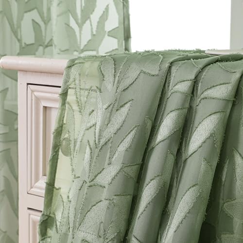 Lecloud Leia Sage Green Sheer Curtains 30 Inch Length 2 Pcs, Breathable - Image 3