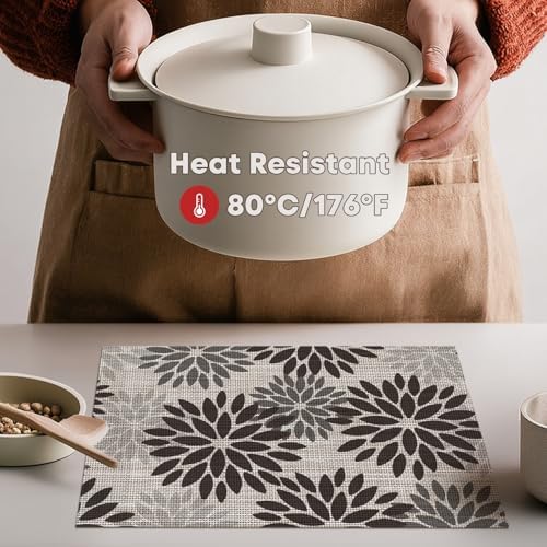 Artoid Mode Floral Vinyl Placemats Set of 6, Heat Resistant Washable Non-Slip - Image 3