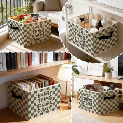 Green and White Checkered Inspirational Storage Bins Box - Image 4