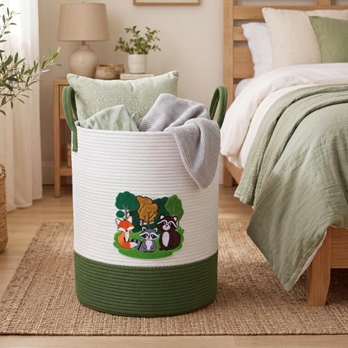 LemonRoad Woodland Animals Laundry Hamper Large Cotton Rope Storage Basket - Image 6