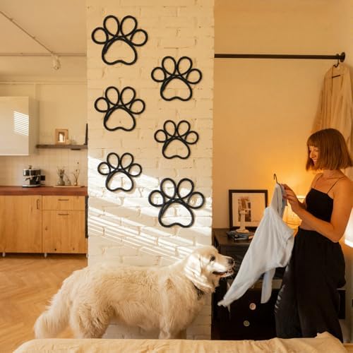 Barydat 6 Pcs Dog Room Decor Black Paw Puppy Woven Wall Hanging 3 Size Pet Wall - Image 3