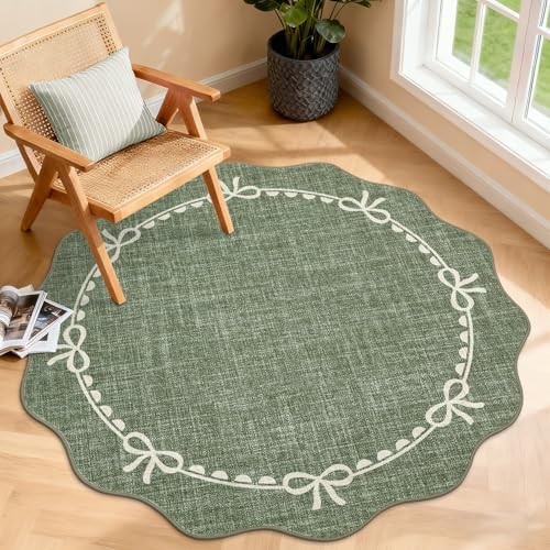 GarveeHome 4ft Round Rugs Washable Scalloped Bow Rug by GarveeHome