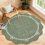 GarveeHome 4ft Round Rugs Washable Scalloped Bow Rug by GarveeHome