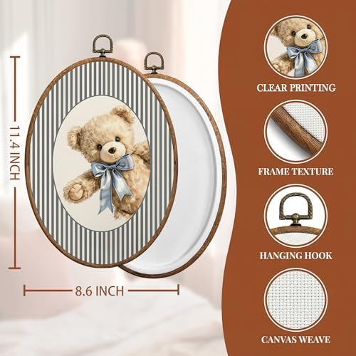 SONMYSULIL Bear Nursery Wall Art Decor, Boys Girls Room Oval Wall Hanging Decor - Image 6