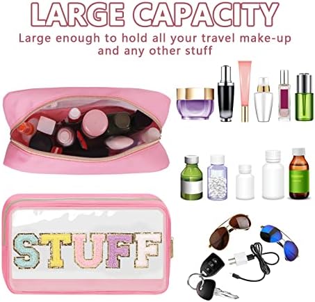 Iqimott Clear Patch Makeup Bag Stuff Pouch, Preppy Personalized Chenille Letter - Image 4