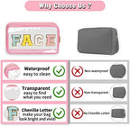 Chenille Letter Clear Makeup Bags Face Pouch, Preppy Patch Makeup Bag - Image 4