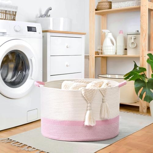 67L Large Blanket Basket, Cotton Rope Blanket Basket Living Room, Baby Laundry - Image 2